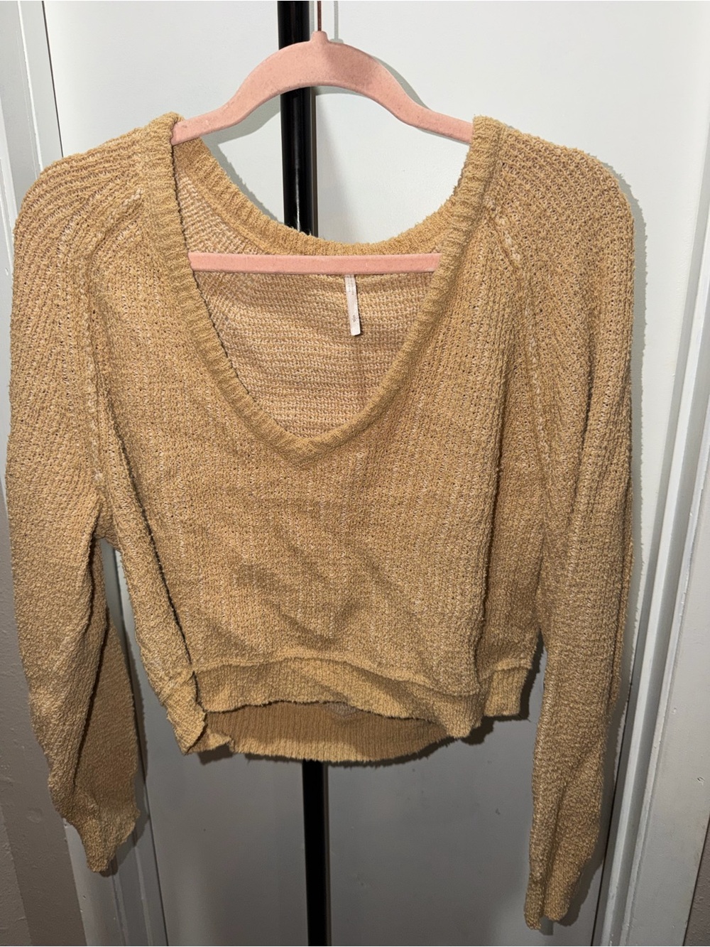Free People Tan Textured Knit Scoop Neck Sweater Size Small
